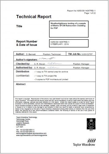 Matrix SFCM Testing Certification – Taylor Woodrow title image